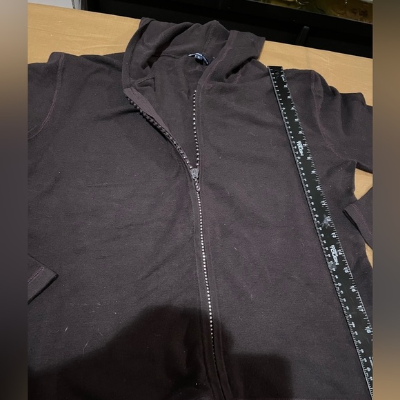 Bijou Jeans size large dark brown hooded sweater rhinestone zip front - Picture 11 of 14
